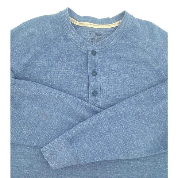 LL Bean Slightly Fitted Thick Button Henley Heather Blue Pima Cotton Sz XXL Tall - Picture 6 of 11